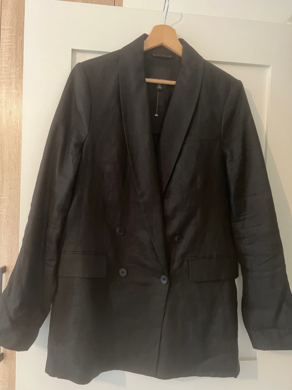 Banana Republic Black Double-Breasted Women's Blazer Linen